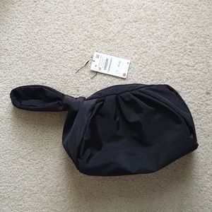 New Zara Black Nylon Clutch bag puffed padded